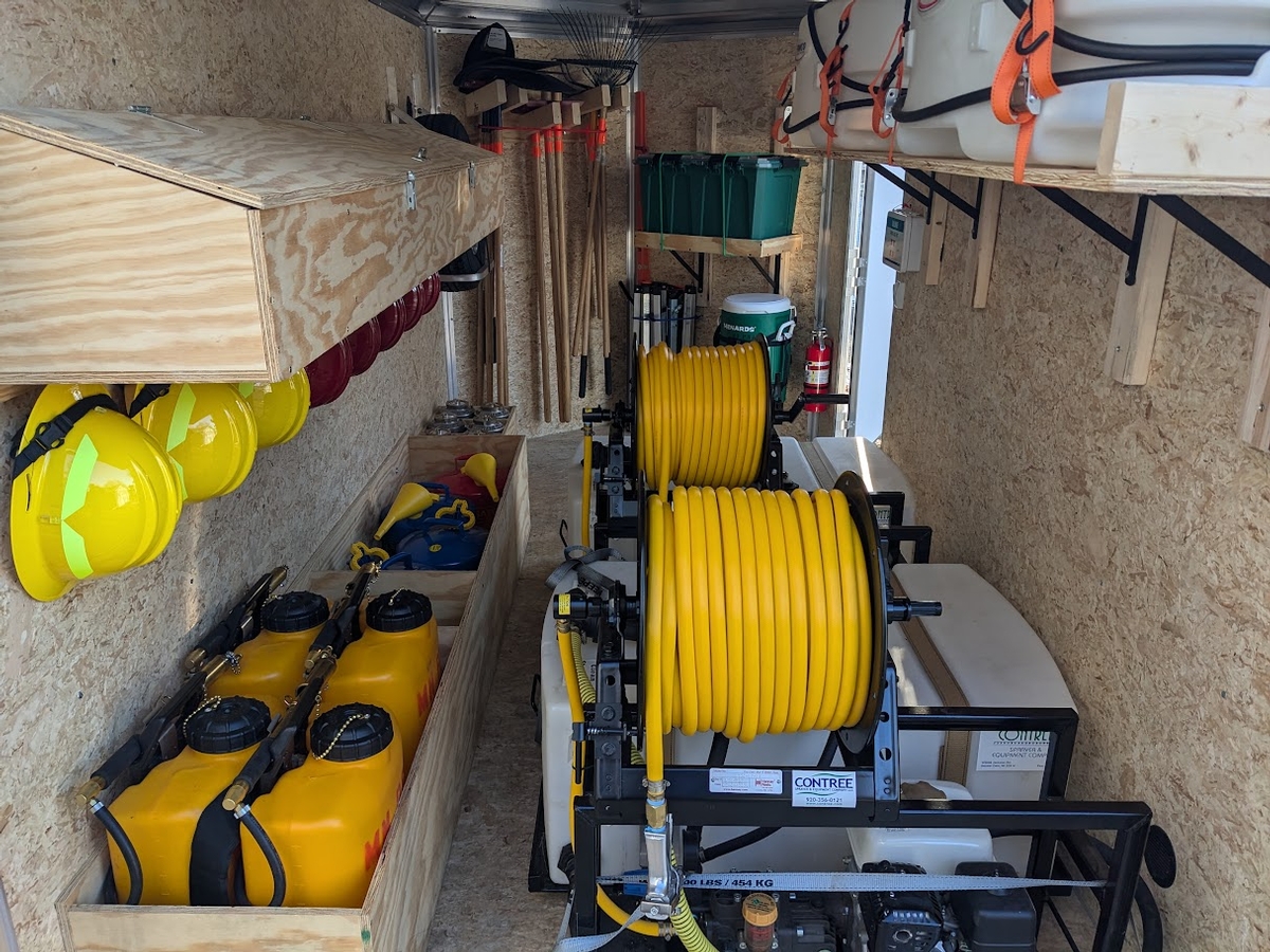 Interior of burn trailer, with equipment to conduct a modest-sized burn.